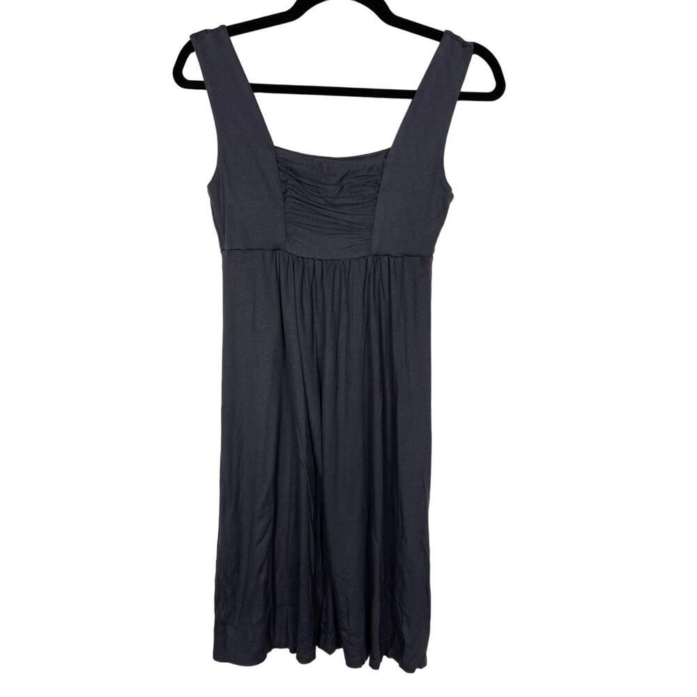 Three Dots Small Gray Ruched Square Neck Jersey Dress Casual Micromodal Stretch
